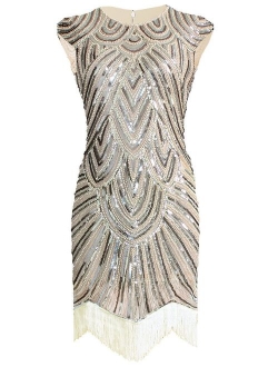 VIJIV Art Deco Great Gatsby Inspired Tassel Beaded 1920s Flapper Dress