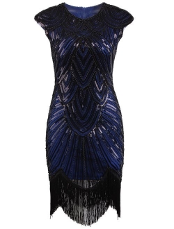 VIJIV Art Deco Great Gatsby Inspired Tassel Beaded 1920s Flapper Dress