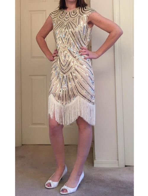 VIJIV Art Deco Great Gatsby Inspired Tassel Beaded 1920s Flapper Dress