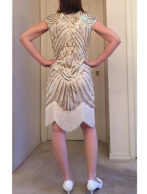 VIJIV Art Deco Great Gatsby Inspired Tassel Beaded 1920s Flapper Dress