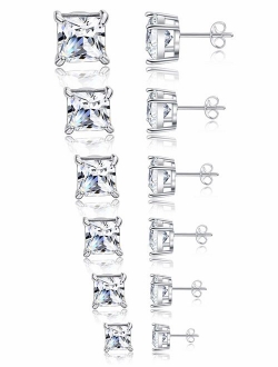 Tornito 6-7 Pairs 20G Stainless Steel Stud Earrings Round Square Cubic Zirconia Earring Set For Men Women 2MM-8MM