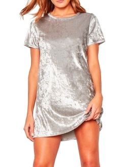 R.Vivimos Women's Summer Short Sleeve Crushed Velvet Mini Short Dresses