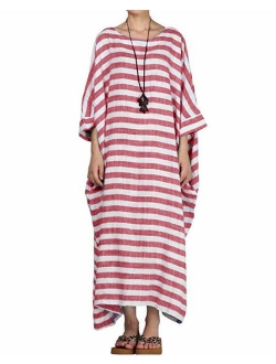 Celmia Autumn Solid Loose Long Maxi Dress Cotton Caftan