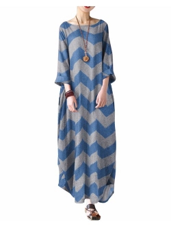 Celmia Autumn Solid Loose Long Maxi Dress Cotton Caftan