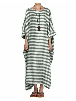 Celmia Autumn Solid Loose Long Maxi Dress Cotton Caftan