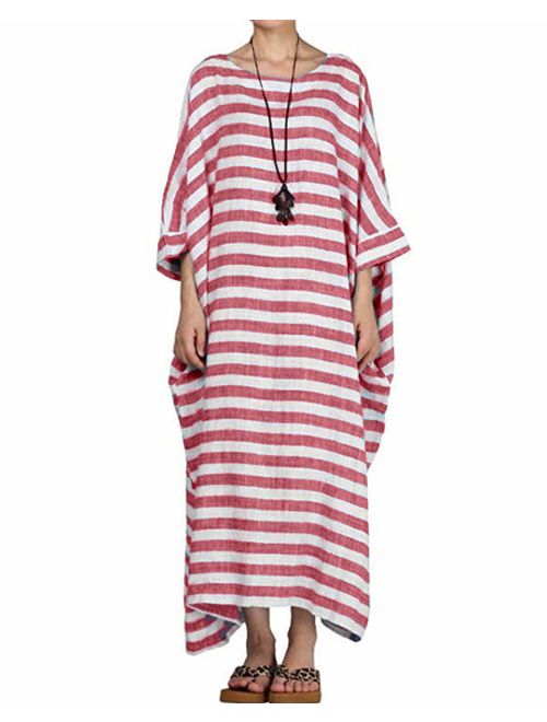 Celmia Autumn Solid Loose Long Maxi Dress Cotton Caftan