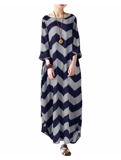 Celmia Autumn Solid Loose Long Maxi Dress Cotton Caftan