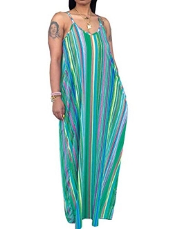 SheKiss Women's Casual Sexy Summer Stripe Bodycon Long Maxi Dresses Floor Length Sleeveless Plus Size Sundresses