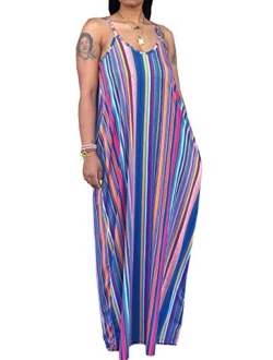 SheKiss Women's Casual Sexy Summer Stripe Bodycon Long Maxi Dresses Floor Length Sleeveless Plus Size Sundresses