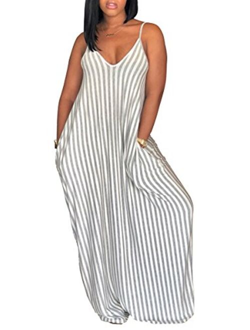 SheKiss Women's Casual Sexy Summer Stripe Bodycon Long Maxi Dresses Floor Length Sleeveless Plus Size Sundresses