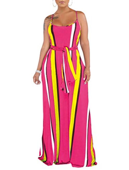 SheKiss Women's Casual Sexy Summer Stripe Bodycon Long Maxi Dresses Floor Length Sleeveless Plus Size Sundresses