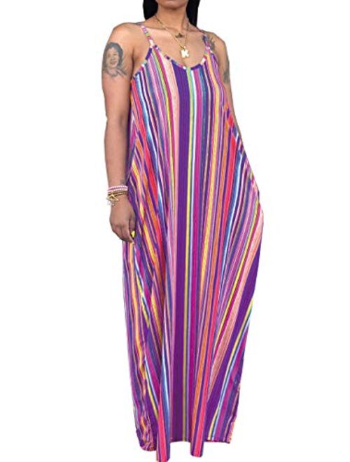 SheKiss Women's Casual Sexy Summer Stripe Bodycon Long Maxi Dresses Floor Length Sleeveless Plus Size Sundresses