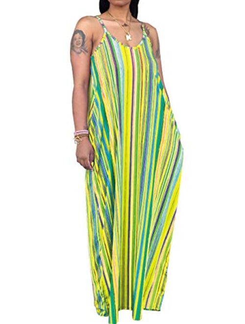 SheKiss Women's Casual Sexy Summer Stripe Bodycon Long Maxi Dresses Floor Length Sleeveless Plus Size Sundresses