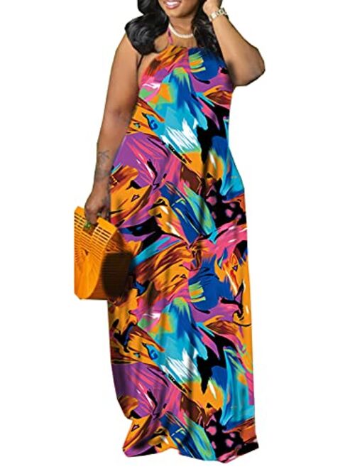 SheKiss Women's Casual Sexy Summer Stripe Bodycon Long Maxi Dresses Floor Length Sleeveless Plus Size Sundresses