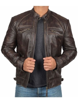 Brown Leather Jacket Men - Real Lambskin Distressed Black Leather Jackets for Men