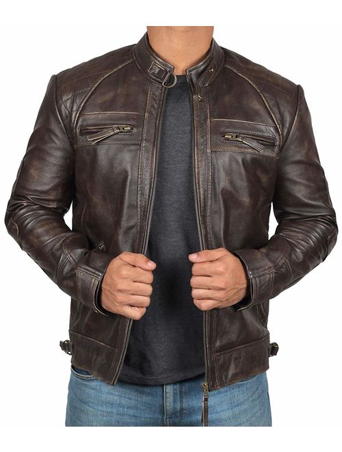 Brown Leather Jacket Men - Real Lambskin Distressed Black Leather Jackets for Men