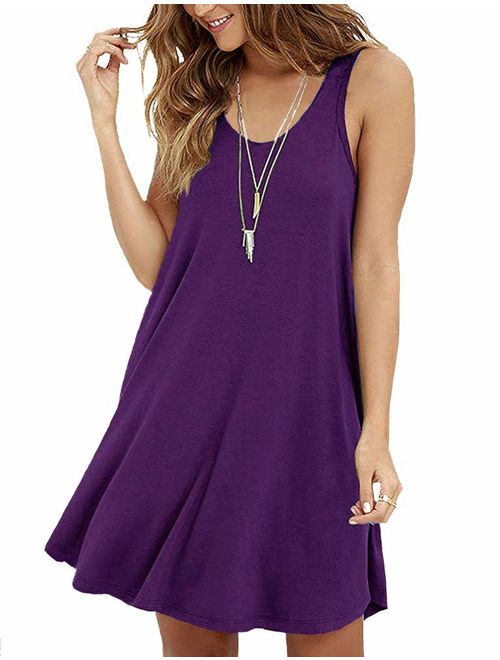 VIISHOW Women's Summer Sleeveless Casual Swing Simple T-Shirt Loose Dresses