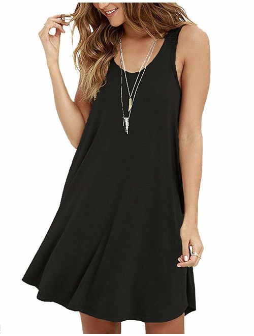 VIISHOW Women's Summer Sleeveless Casual Swing Simple T-Shirt Loose Dresses