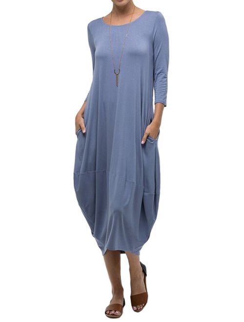 Pastel by Vivienne Women's Cocoon Midi Dress with Pocket - Made in USA (20+ Colors)