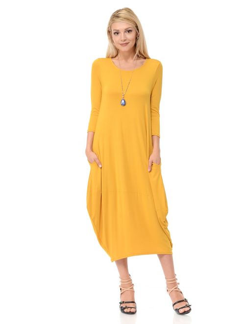 Pastel by Vivienne Women's Cocoon Midi Dress with Pocket - Made in USA (20+ Colors)