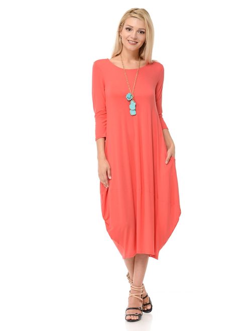 Pastel by Vivienne Women's Cocoon Midi Dress with Pocket - Made in USA (20+ Colors)