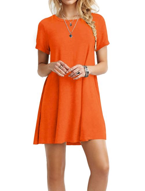 TOPONSKY Women's Casual Plain Simple T-Shirt Loose Dress