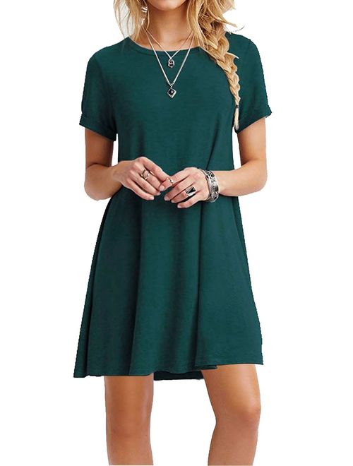 TOPONSKY Women's Casual Plain Simple T-Shirt Loose Dress