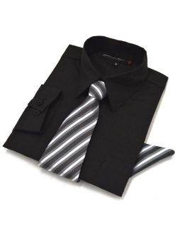 Johnnie Lene Boys Long Sleeve Dress Shirt with Tie and Handkerchief