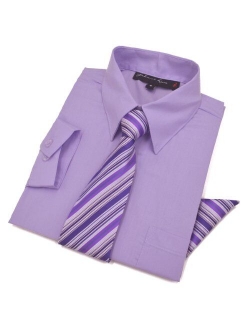 Johnnie Lene Boys Long Sleeve Dress Shirt with Tie and Handkerchief