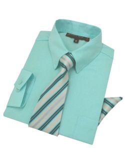 Johnnie Lene Boys Long Sleeve Dress Shirt with Tie and Handkerchief