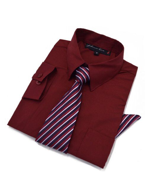 Johnnie Lene Boys Long Sleeve Dress Shirt with Tie and Handkerchief