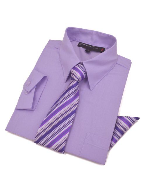 Johnnie Lene Boys Long Sleeve Dress Shirt with Tie and Handkerchief