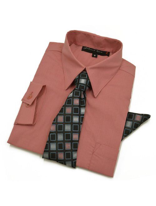 Johnnie Lene Boys Long Sleeve Dress Shirt with Tie and Handkerchief