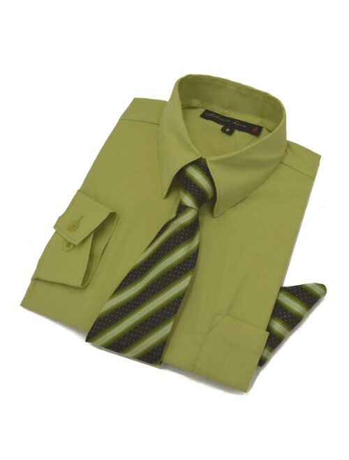 Johnnie Lene Boys Long Sleeve Dress Shirt with Tie and Handkerchief