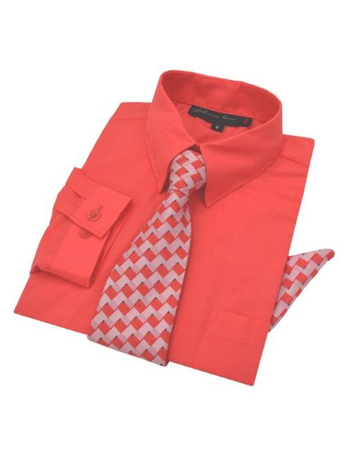 Johnnie Lene Boys Long Sleeve Dress Shirt with Tie and Handkerchief