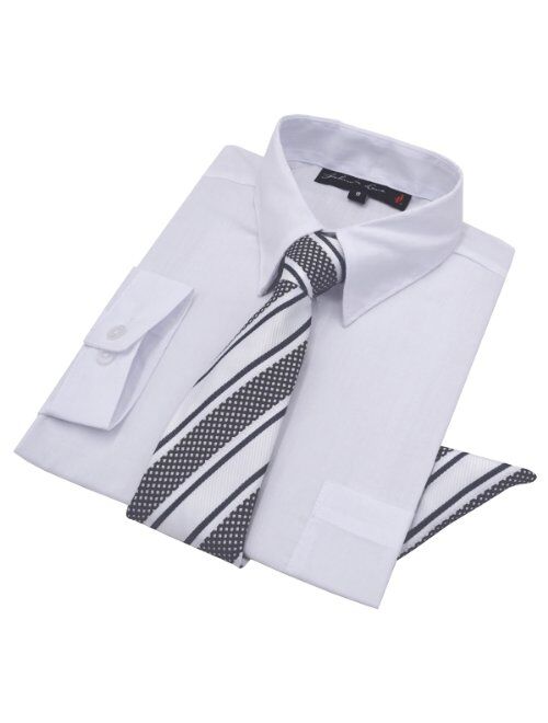 Johnnie Lene Boys Long Sleeve Dress Shirt with Tie and Handkerchief