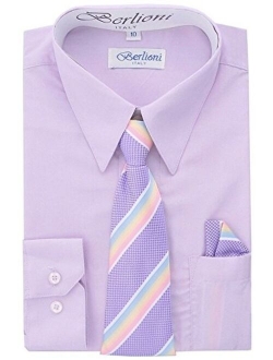 Boys Long Sleeve Dress Shirts Tie & Hanky Many Colors