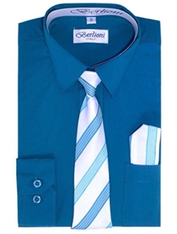 Boys Long Sleeve Dress Shirts Tie & Hanky Many Colors