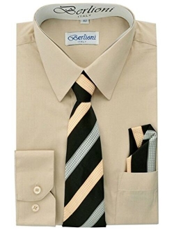 Boys Long Sleeve Dress Shirts Tie & Hanky Many Colors