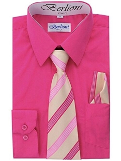 Boys Long Sleeve Dress Shirts Tie & Hanky Many Colors