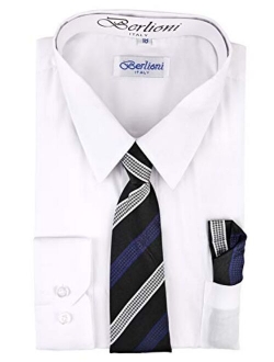 Boys Long Sleeve Dress Shirts Tie & Hanky Many Colors