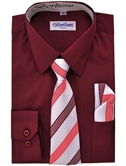 Boys Long Sleeve Dress Shirts Tie & Hanky Many Colors