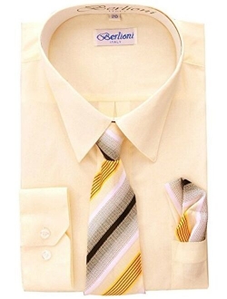 Boys Long Sleeve Dress Shirts Tie & Hanky Many Colors