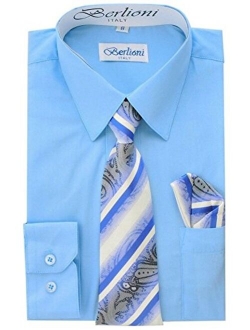 Boys Long Sleeve Dress Shirts Tie & Hanky Many Colors