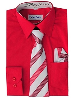 Boys Long Sleeve Dress Shirts Tie & Hanky Many Colors