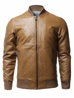 Youstar Men's Casual Long Sleeves Zipper Closure Faux Leather Jacket