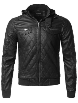 Youstar Men's Casual Long Sleeves Zipper Closure Faux Leather Jacket