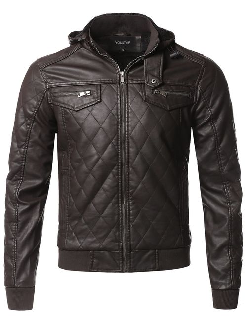 Youstar Men's Casual Long Sleeves Zipper Closure Faux Leather Jacket