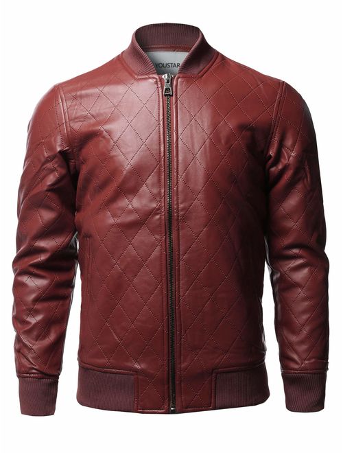 Youstar Men's Casual Long Sleeves Zipper Closure Faux Leather Jacket