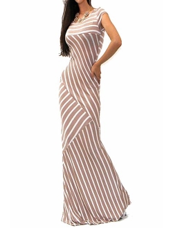 Vivicastle Women's USA Solid V-Neck 3/4 Sleeve Faux Wrap Waist Long Maxi Dress